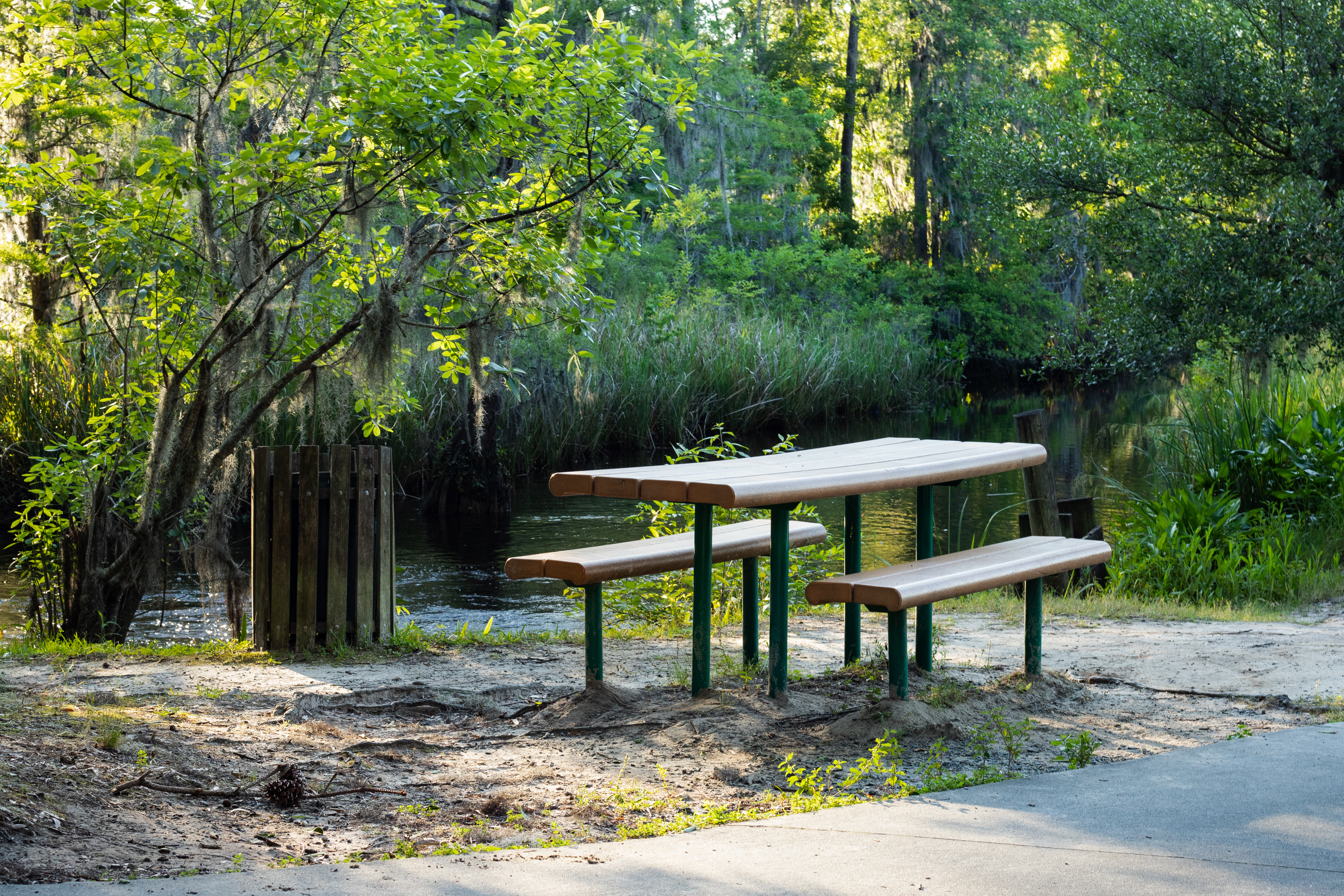 picnic table with view of pond