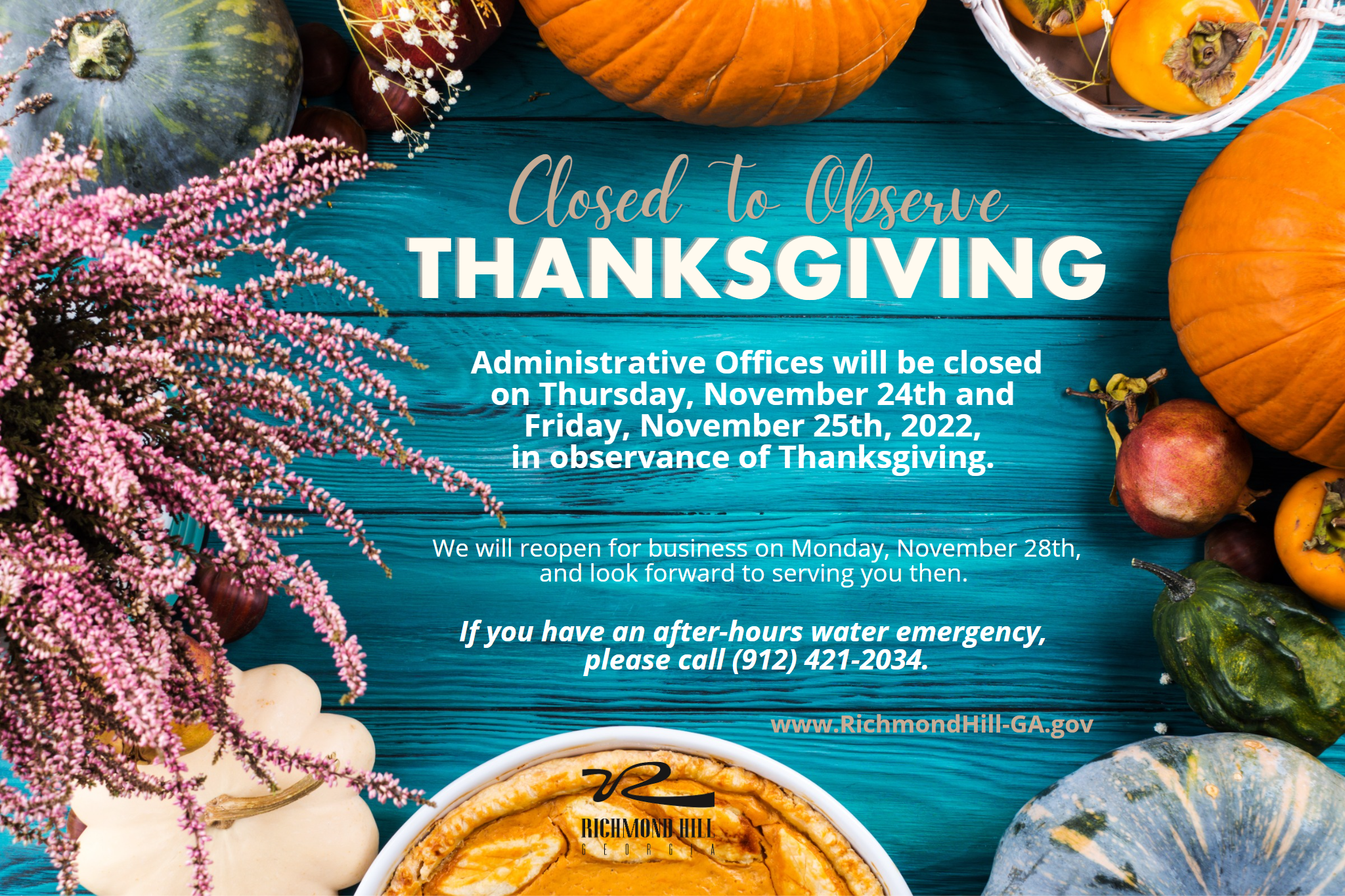 Closed To Observe Thanksgiving